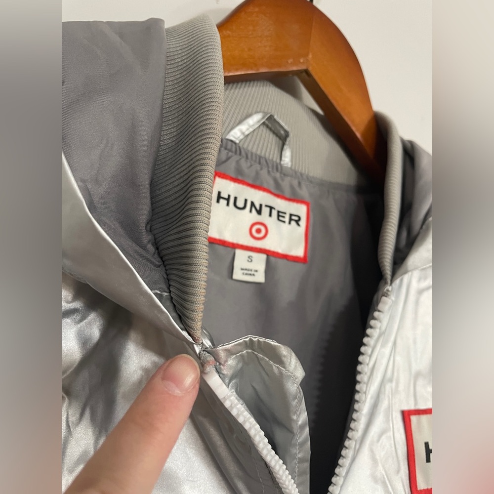 HUNTER X TARGET Silver Metallic Lined Windbreaker Bomber Jacket Unisex Small - Picture 9 of 14